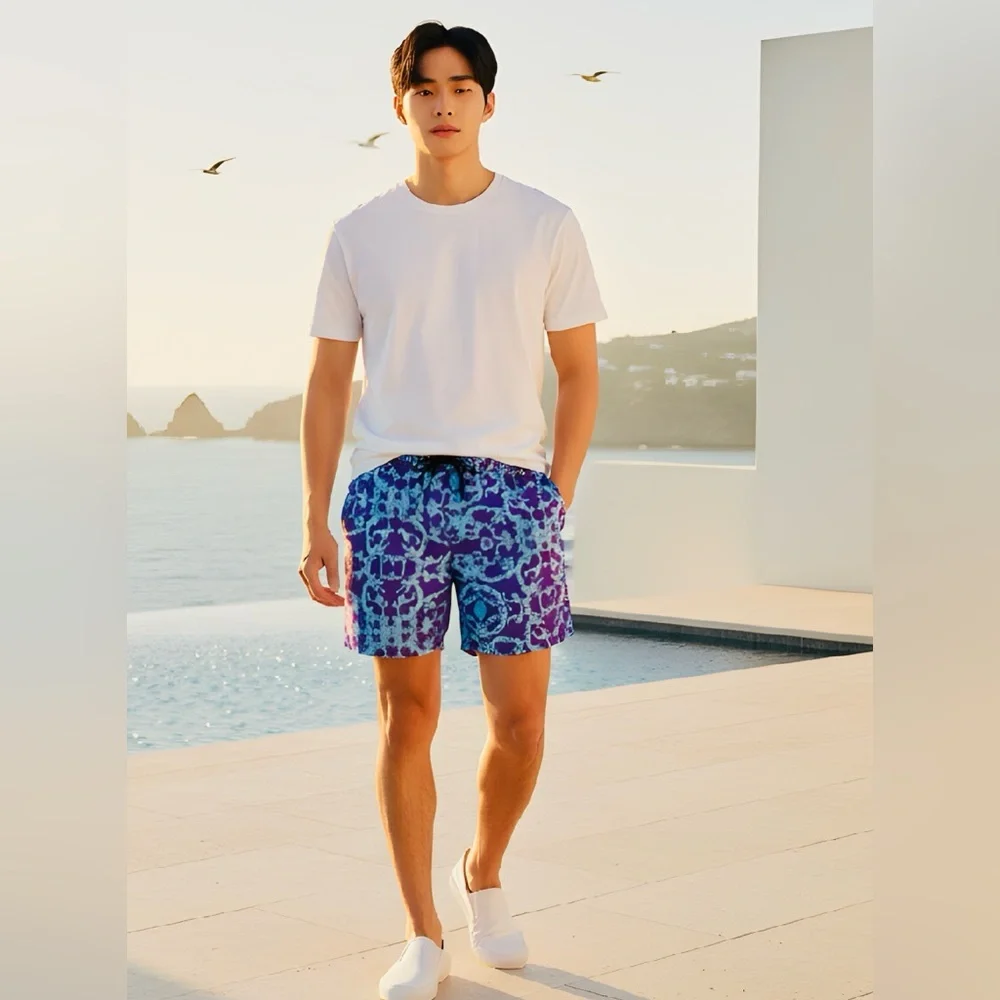 NWT Baroque Gold SZ XL purple/blue “Baroque” print shorts/waist 38”-52”